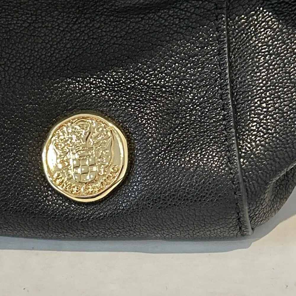 Vince Camuto Black Pebbled Leather Satchel Shoulder Bag with Gold Accents